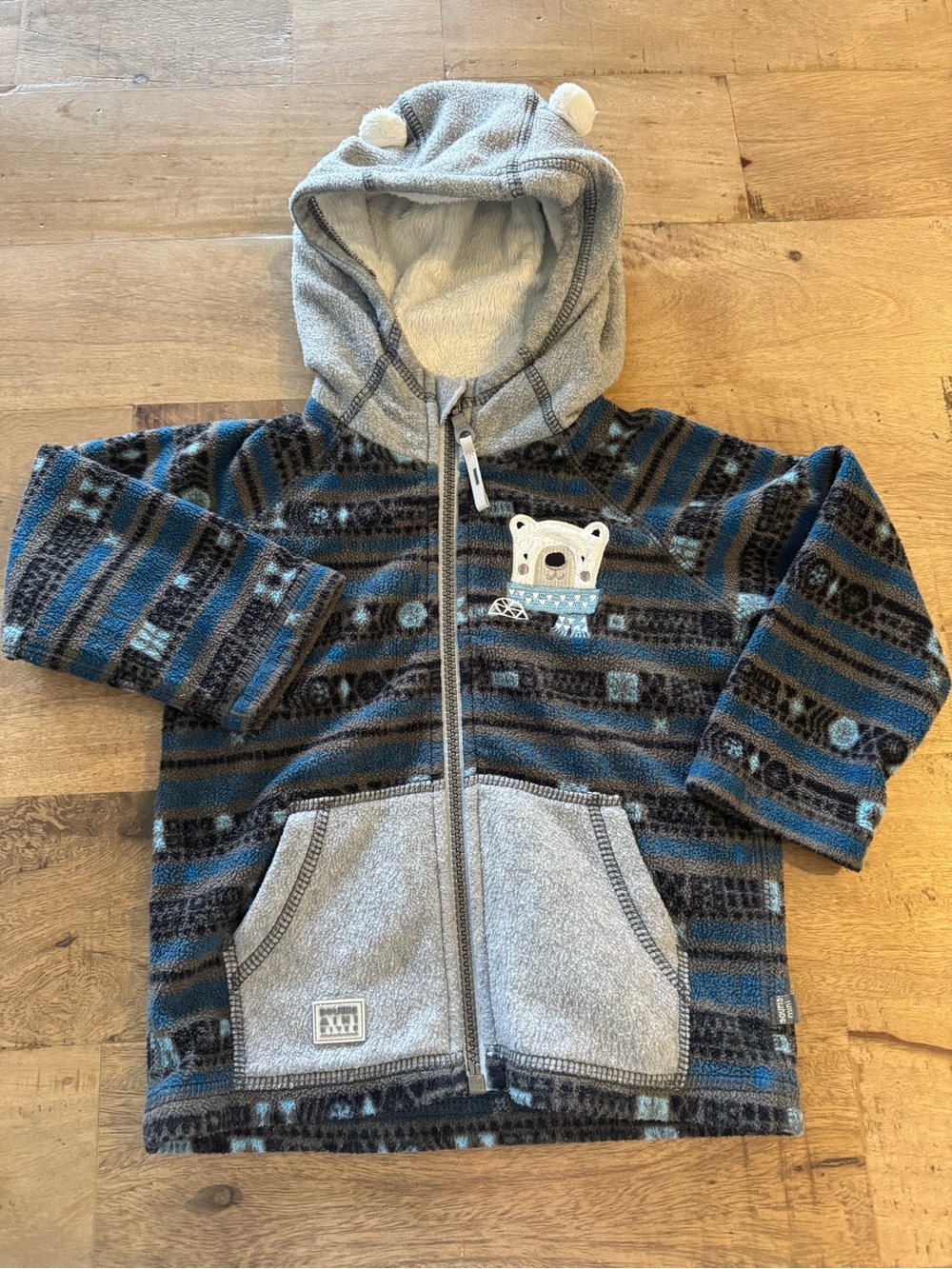 Souris Mini Striped Kids Hooded Zip Fleece with Bear Patch nordic polar size 24